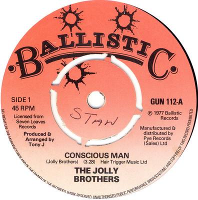 7inch Record JOLLY BROTHERS  Conscious Man GUN112 Ballistic Recor 1977 UK Reggae Ska  Dub Used