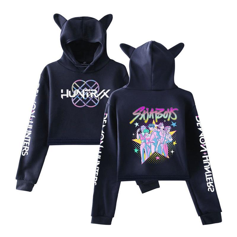 Autumn K - POP Demon Hunters Printed Cat Ear Hoodies Fashionable Casual Sports Long Sleeved Children's Boy and Girl Kids Unisex Hooded Sweatshirts
