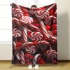 1pc Extra Candy Cane Flannel Blanket - Red White Throw for Sofa Bed Office Travel Picnic - Retro Festive Plush Christmas Decor
