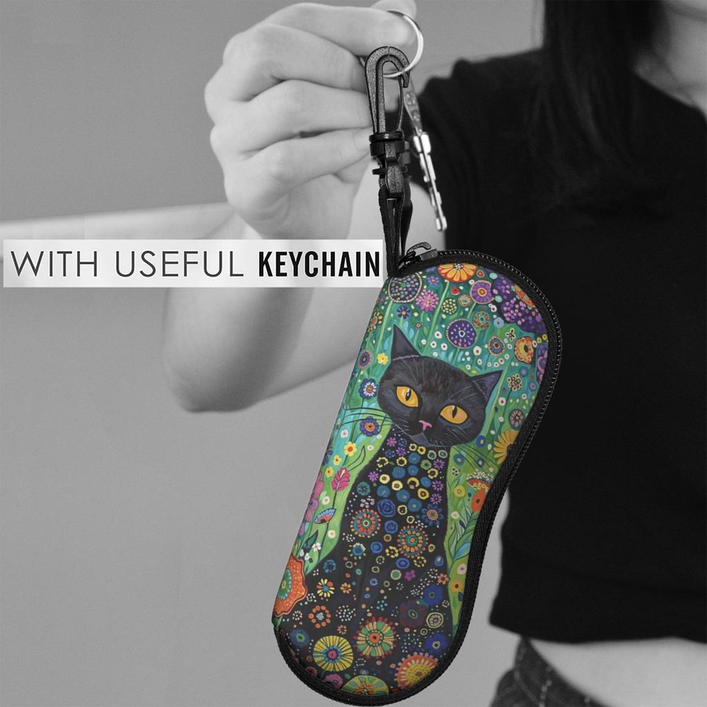New Black Cat Art Eyewear Cases Men Women PU Leather Sunglasses Box with Zipper Portable Travel Eyeglass Storage Cases