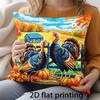 2D Flat - 1pc [2D Flat Printing] Autumn Harvest Farm Turkey Pumpkin Illustration Double-Sided Printed Pillow Cover, Thanksgiving Pastoral Countryside 