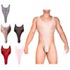 Mens Sheer Sleeveless Leotard High Cut Glossy Bodysuit Underwear Nightclub Attire Provocative Nightwear