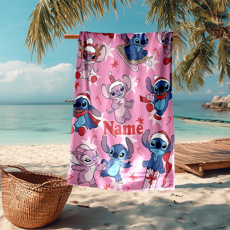 Custom Name Ultra-Soft Beach Towel with Stitch Theme,Ideal for Pool - Camping, Diving - Perfect Travel Essential, Vibrant Beach Towel.