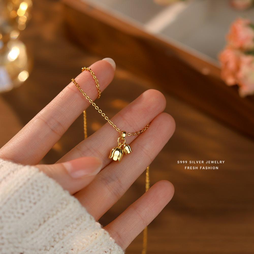 

Ожерелье с орхидеей из серебряного колокольчика S925, женское, высокого класса, универсальное, цепочка на ключицу, ниша, минималистский дизайн, подвеска в виде цветка 40cm