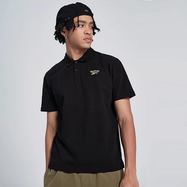 Reebok Solid Color Moisture Wicking Short Sleeve Polo Shirt Unisex tops Black 24SRM403UGH0