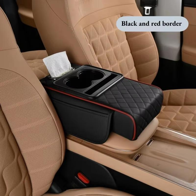 Car Armrest Storage Box, Car Center Console Organizer, Armrest Heightening Cushion with Cup Holder Armrest Storage Organizer Box
