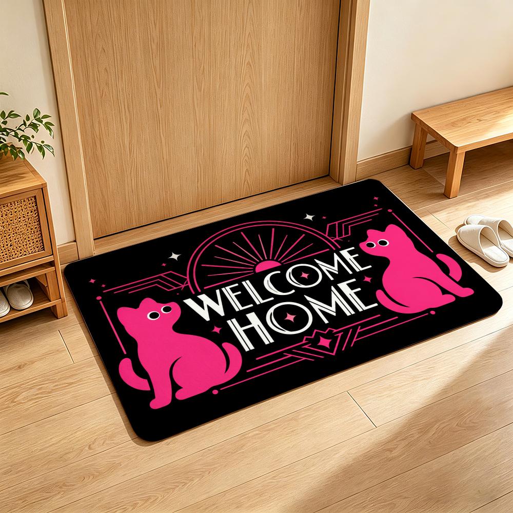 Pink Cute Dogs Paws Welcome Home Pet Doodle Theme Floor Mat Soft Flannel Non Slip Absorbent Entryway Bathroom Bedroom Garage