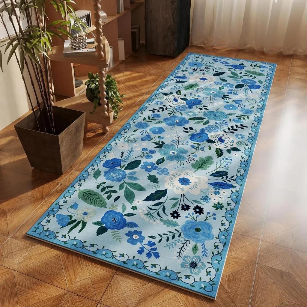 Bedroom Carpet Runner Rug Bedside Long Floor Mat Soft Fluffy Carpet Flower Pastoral Style Home Decoration Rugs for Living Room