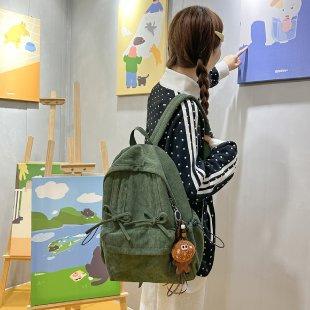 Schoolbag Japanese ins bow new campus high value corduroy schoolbag junior high school high school student backpack