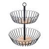 2 Tier Fruit Basket Storage Stand Candy Wooden Base Iron Wire Vegetable Bowl Food Serving Parties Candy Tiered Storage Stand