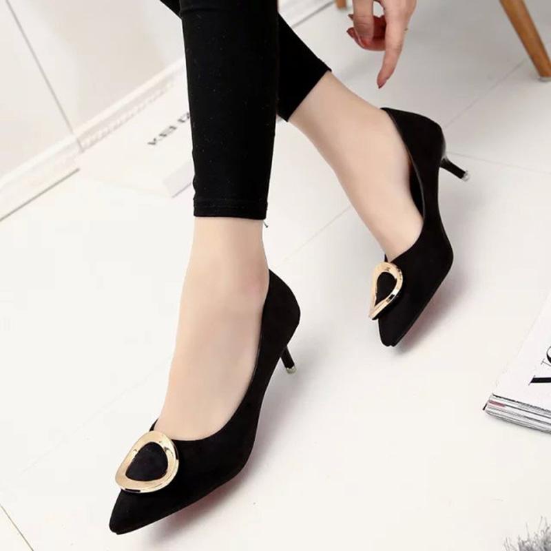 Plus Size Pointed Toe Pumps Low Heels OL Office Lady Shoes Woman Dress Shoes Faux Suede Boat Shoes Thin Heeled Ladies Shoes