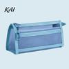 Portable Office Storage Pouch Mesh Pencil Case with Zipper, Double Layer Large Capacity Stationery Waterproof Cosmetic Travel Bag Organizer,