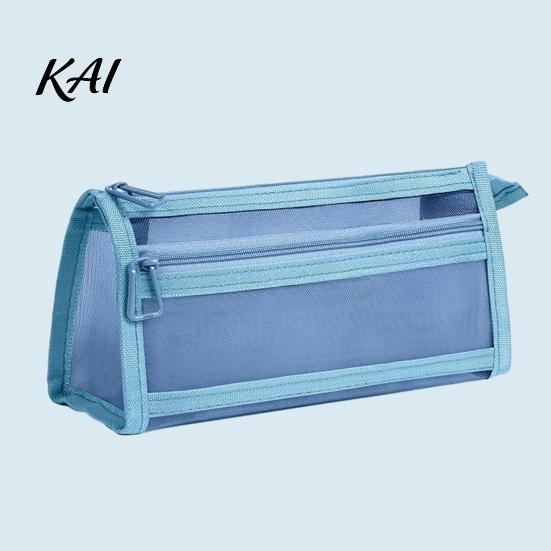 Portable Office Storage Pouch Mesh Pencil Case with Zipper, Double Layer Large Capacity Stationery Waterproof Cosmetic Travel Bag Organizer,
