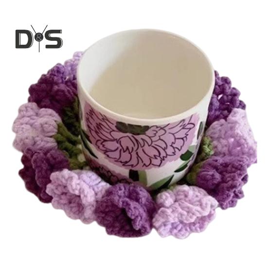 Kit de porta-copos Lily of The Valley, conjunto inicial de crochê faça você mesmo com fio e agulha, pacote de material de fio resistente ao encolhimento, projeto de decoração de mesa feito à mão