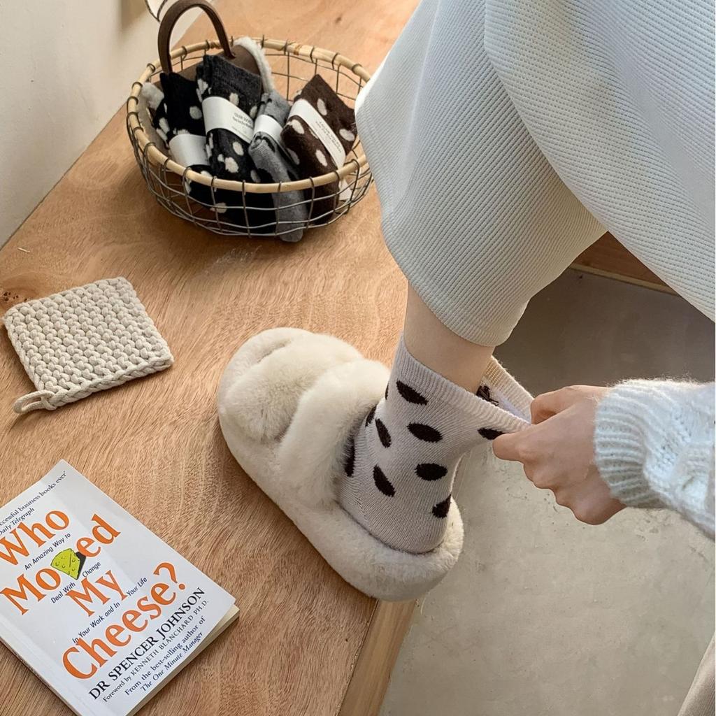 Wool Polka Dot Socks Medium Tube Socks Season Thickened And Piled Warm Terry Dot Winter Stockings