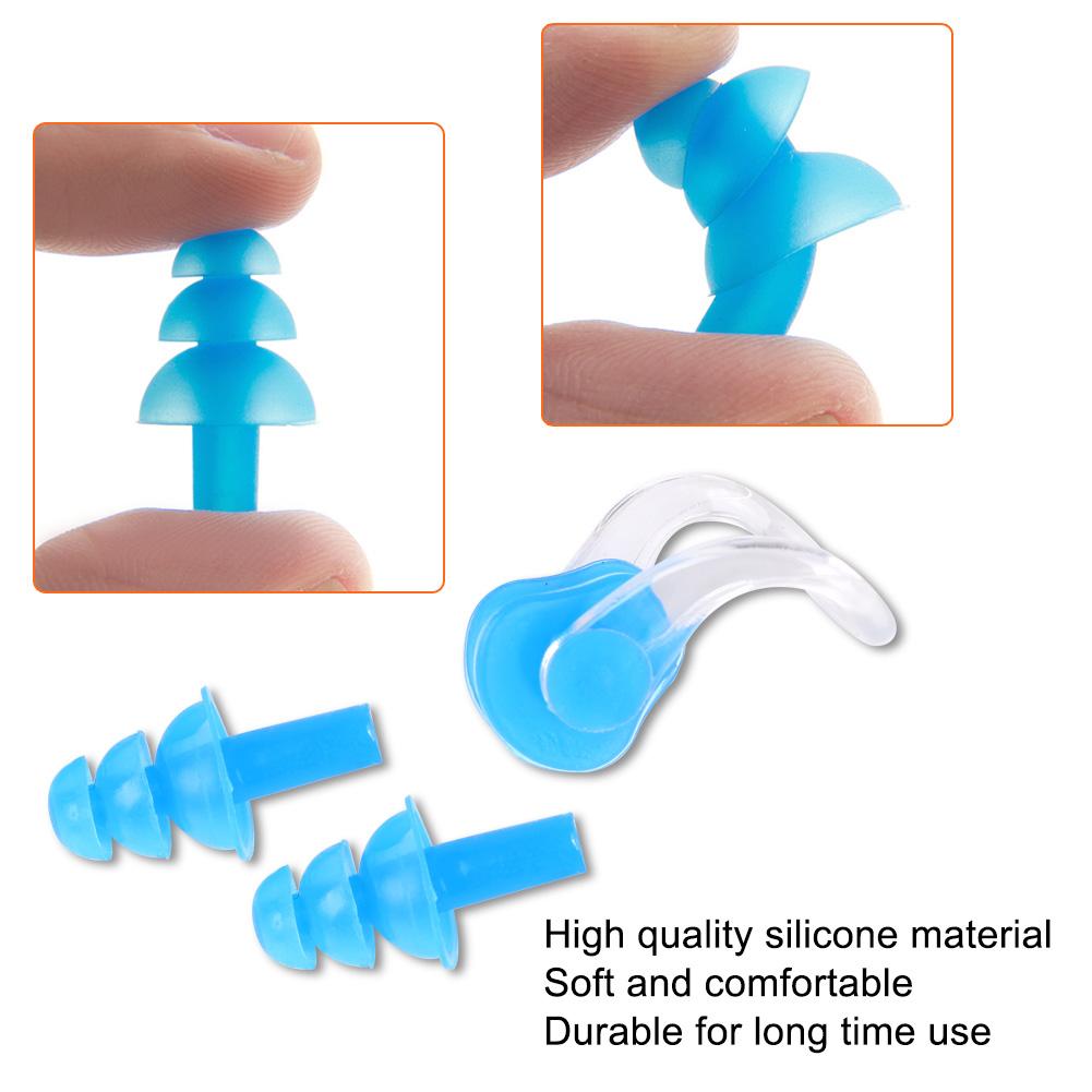 4Pcs Waterproof Soft Silicone Swimming Earplugs Earmuff Nose Clips Clamp Set Tools(Blue)