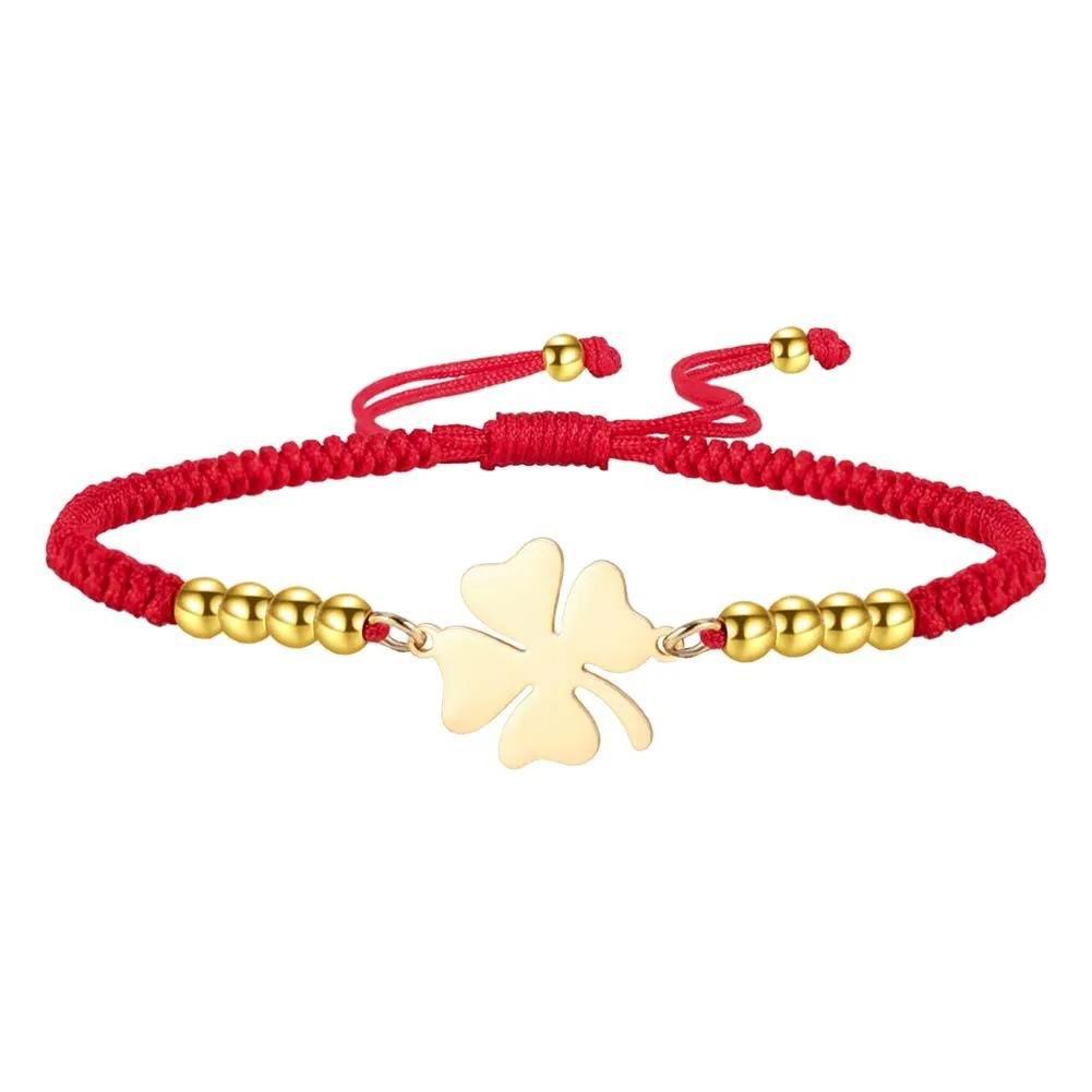 Simple And Stylish Four Leaf Clover Double Layer Couple Bracelet Irish Lucky Symbol Jewelry Gift