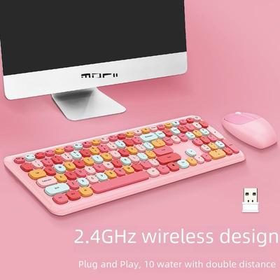 MOFII Sky Hand Pink Multi-Color 2.4G Silent Wireless Keyboard & Mouse Set for Office