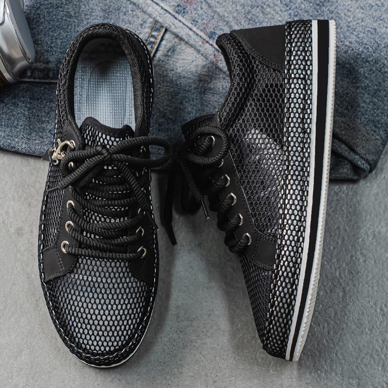 

Mens Casual Sneakers 2025 New Hollow Mesh Breathable Comfort Sports Running Tennis Shoes Male Outdoor Thick Soled Walking Shoes 39 чёрный