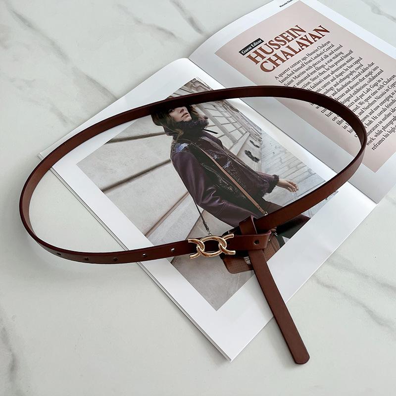 

Ladies Belt Dress Waist Sweater Suit Shirt With Thin Belt Women S Decorative Small Belt темно-коричневого кольору
