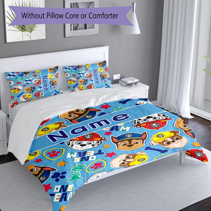 3pcs Custom Name Paw Patrol Bedding Set,Includes 1 Duvet Cover and 2 Pillowcases,All-season Bedroom Decor
