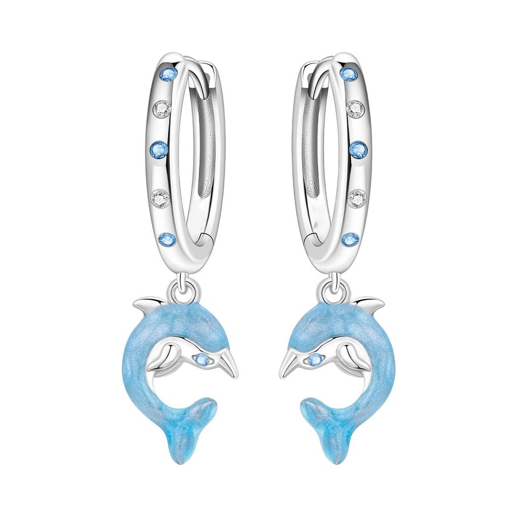 Cute Marine Animal Earrings Dolphin Turtle Shell Cat Design Stud Dangle Hoop Earrings For Women Girls