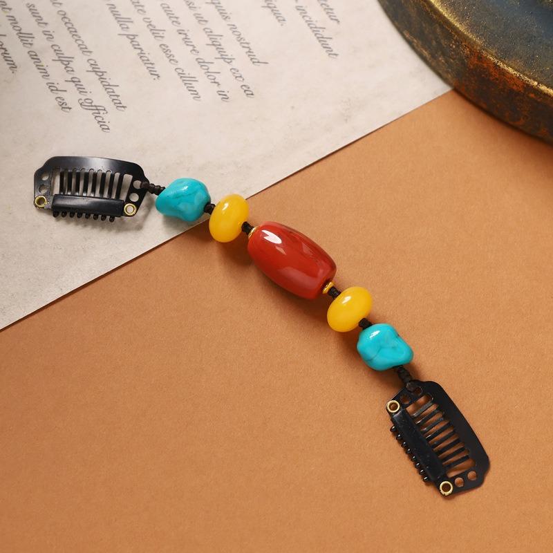 Tibetan Natural Stone Woven Hairpin Retro Personalized Niche Edge Clip Hair Accessories Tibetan Exotic Women's Headdress