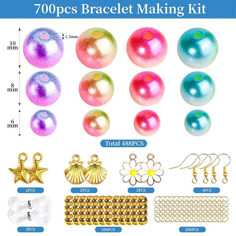 Gradient Pearls Beads Kit Rainbow ABS Pearl Beads Bracelet Making Kit for DIY Earrings Necklaces Bracelets Jewelry Making Craft