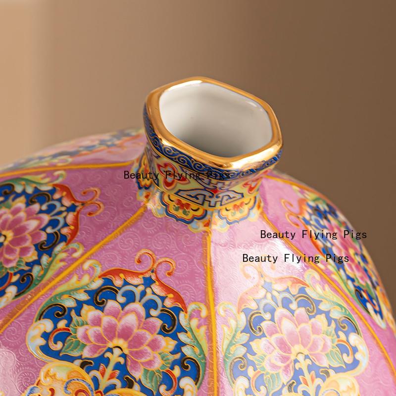 Höhe 24,5 cm Jingdezhen Emaille Hofstil Keramikvase Haus Antik Regal Schreibtisch Dekoration Blumenware