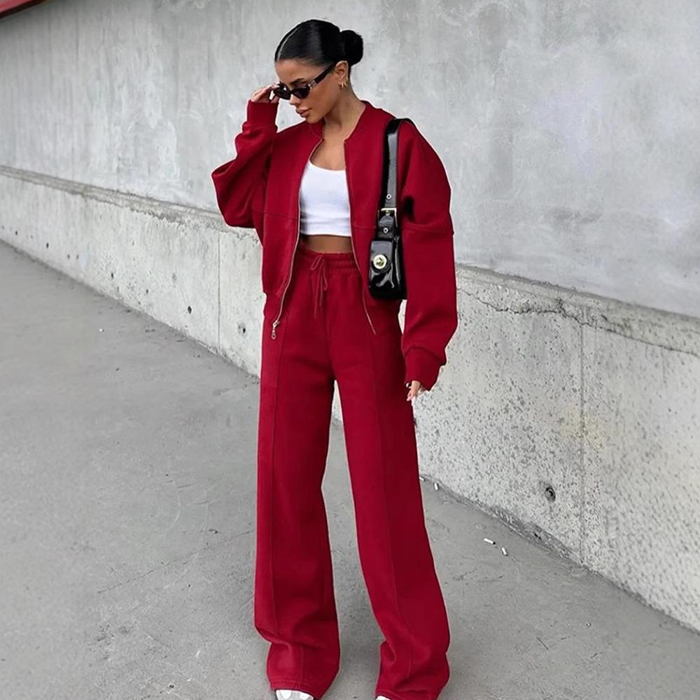Damen Casual 2-teiliges Set Amerikanischer Stil Hoodie Jacke und Jogginghose Streetwear Sportbekleidung