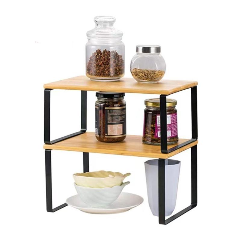Organizzatori da Cucina Multiuso Espandibili e Impilabili Porta Spezie Comodi Scaffali da Cucina in Legno e Metallo