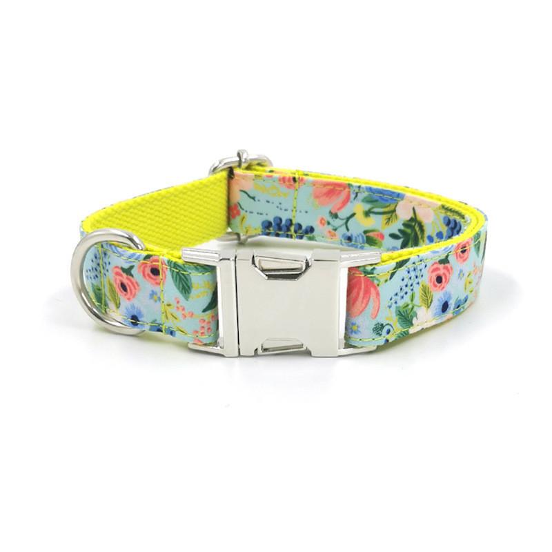 Pet Collar With Silver Buckle For Small Dogs Cotton Material Cute Flower Pattern Breathable Design