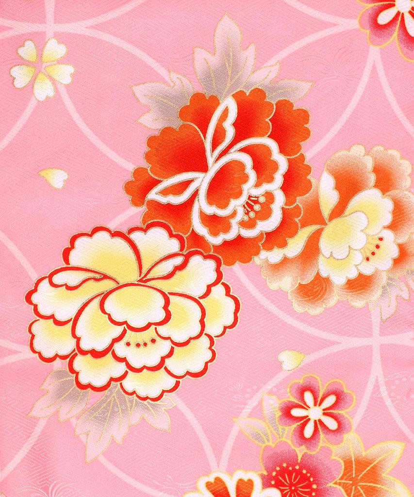Kimono Includes Plain Hifu and Full Set 753 Peach Blossom Dance Shippo [KYOETSU] 3-Year-Old Girls' Shichi-Go-San Set, Accessories, (1. Pattern)