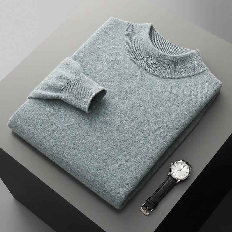 Men's Half-High Collar Wool Sweater - Thin, Warm Knitwear for Autumn/Winter