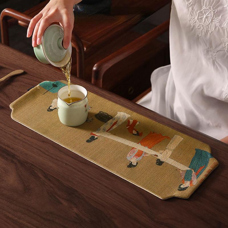 

Чайный коврик Дзен, коврик для чайной чашки, чайная церемония, водонепроницаемый коврик для чайного подноса, теплоизоляционный коврик, чайный коврик в китайском стиле Style 7(20x50cm)