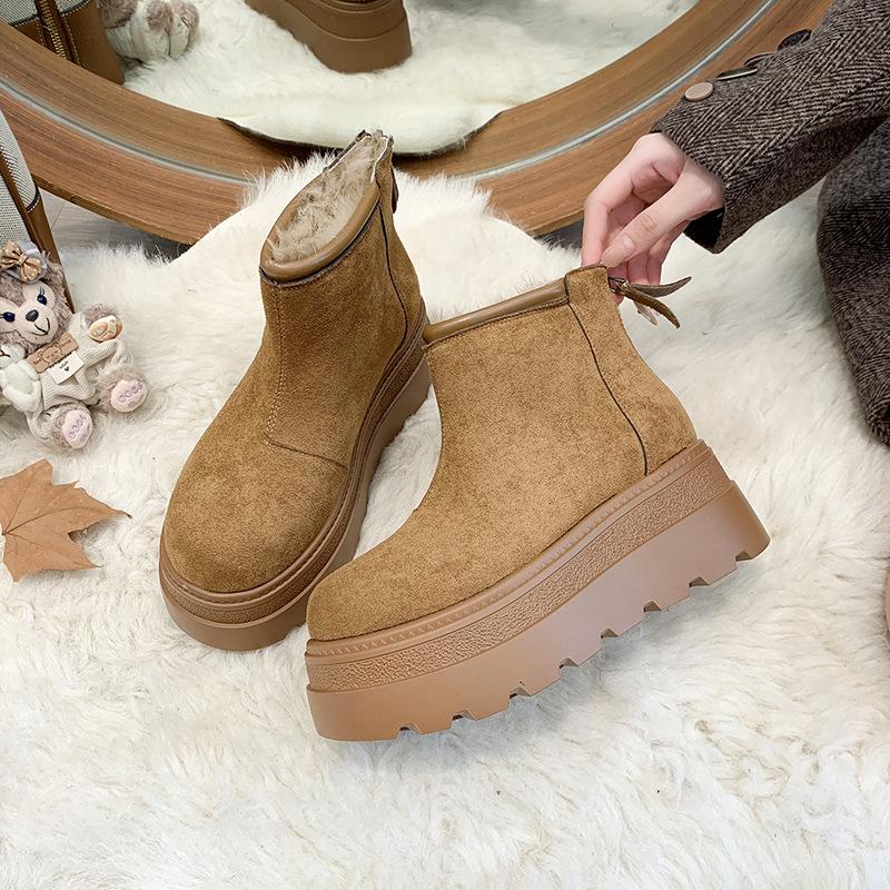 Design Sense Fleece Snow Boots Women's Winter New Fleece Thick-soled Warm Zipper Cotton Shoes