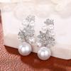 Huitan Aesthetic Women Imitation Pearl Drop Earrings Inlaid Shiny CZ for Wedding Party Flower Design Fashion Versatile Jewelry
