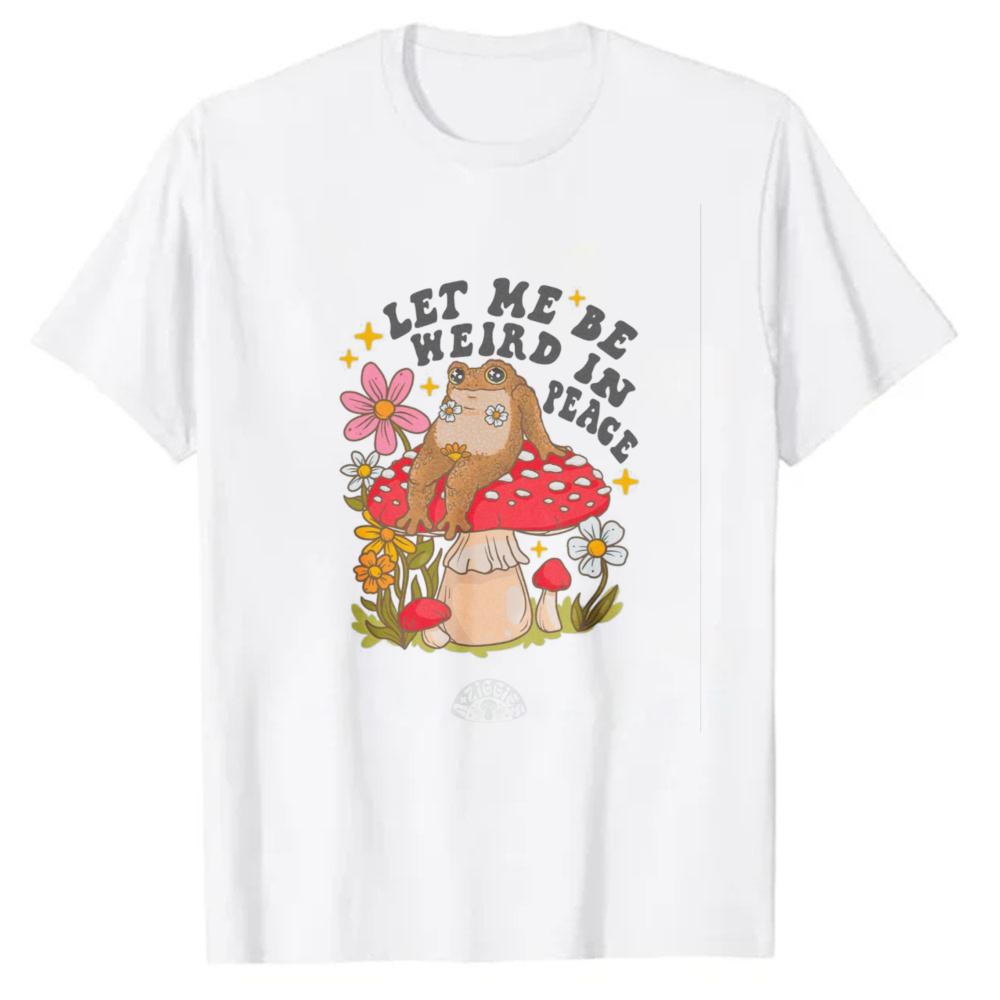 Cottagecore Graphic Tee Frog Mushroom Flowers Let Me Be Weird In Peace Vintage Goblincore Aesthetic Floral Print Short Sleeve Un