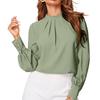 Ladies' Fashionable And Elegant Chest Pleated Stand Collar Long Sleeved Solid Color Top