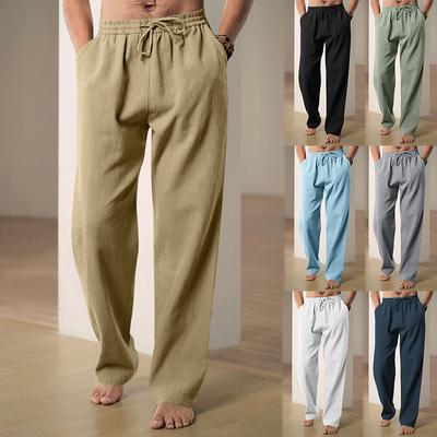 Pantalon décontracté ample grande taille pour hommes, pantalon de sport respirant en coton et lin, pantalon droit polyvalent à la mode pour hommes