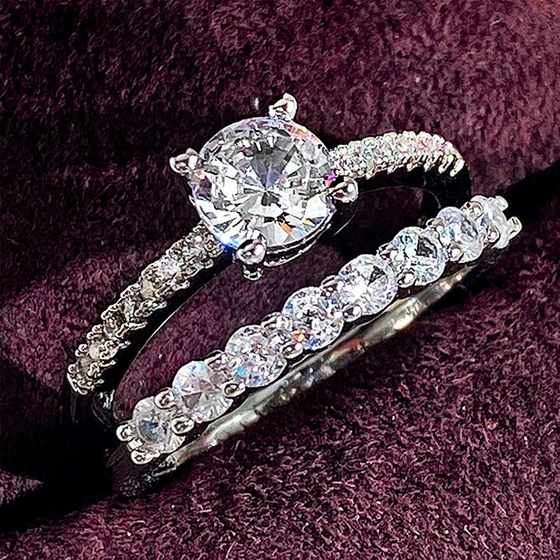 

Huitan Sparkling Cubic Zirconia Women Set Rings for Wedding Engagement Party Modern Fashion Design Female Zircon Drop Shipping 6