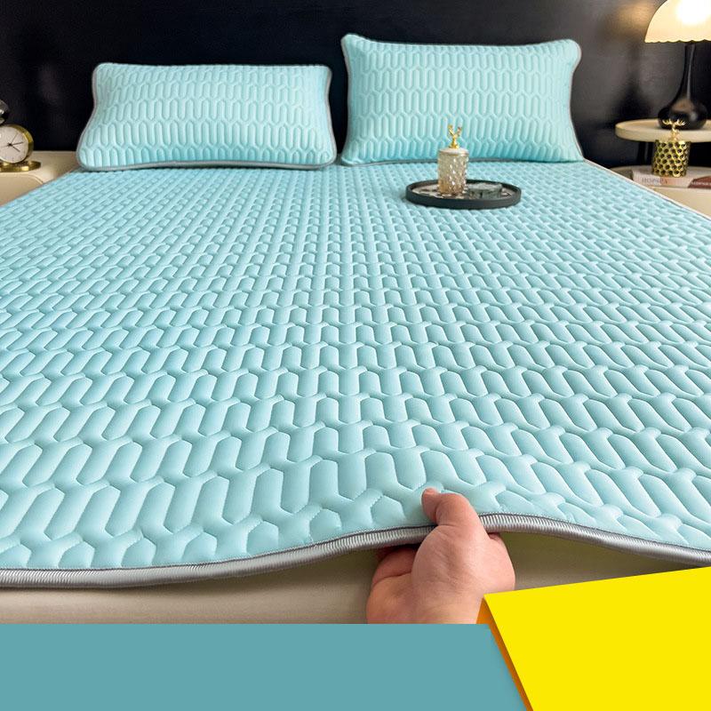 Set Tappetino Rinfrescante in Lattice Estivo Nordico Spesso Pieghevole Materasso Topper per Condizionatore d'Aria con Cinturino Colore Solido Morbido Set Biancheria da Letto