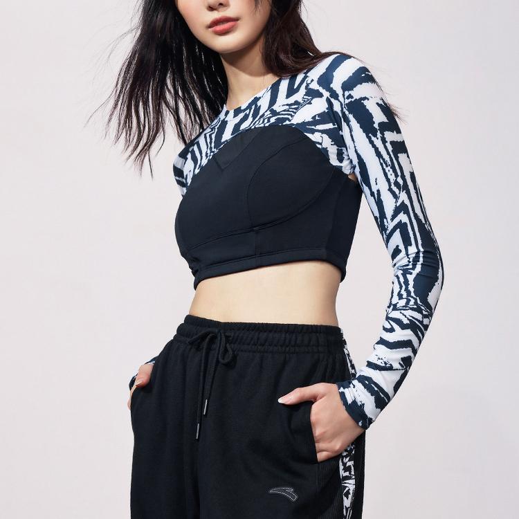 Anta Zebra Print Round Neck Pullover Short Sleeve T-Shirt Women Tops Basic-Black 162317402-1