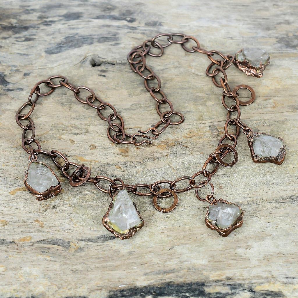 White Topaz Rough Necklace Electroformed Copper Jewelry Adjustable Chain Necklace Handmade Gemstone Jewelry Copper Necklace Engagement Gifts