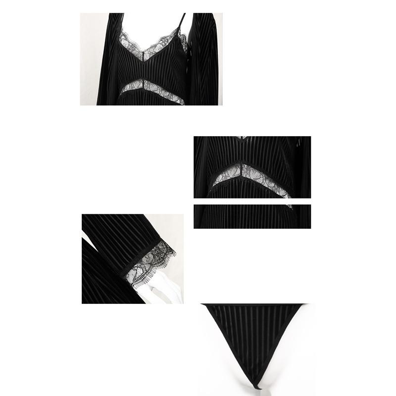 Seksowna piżama dla kobiet na jesień i zimę aksamitna koronkowa koszula nocna w paski z podwiązkami sznurowana koszula nocna dla kobiet