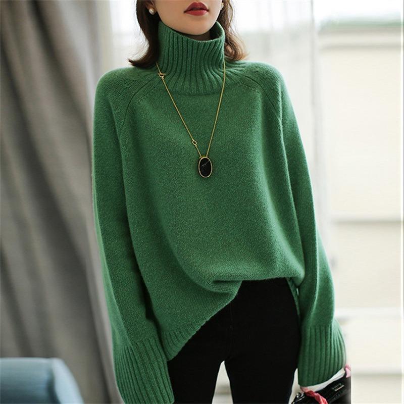 Autumn and Winter Versatile Pullover Knitted Solid Color Turtleneck Pullover Sweater Women's Lazy Loose Casual Bottoming Shirt Women's Tide