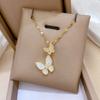 Light Luxury Fritillary Butterfly Micro-Inlaid Real Gold Necklace Women'S Transfer Collarbone Chain With Jewelry