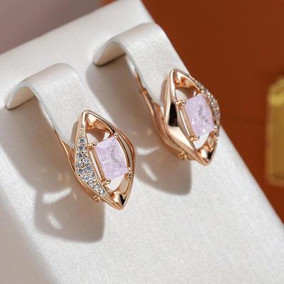 Orecchini da donna con zirconi rosa smerigliati geometrici vuoti, gioielli alla moda per feste quotidiane