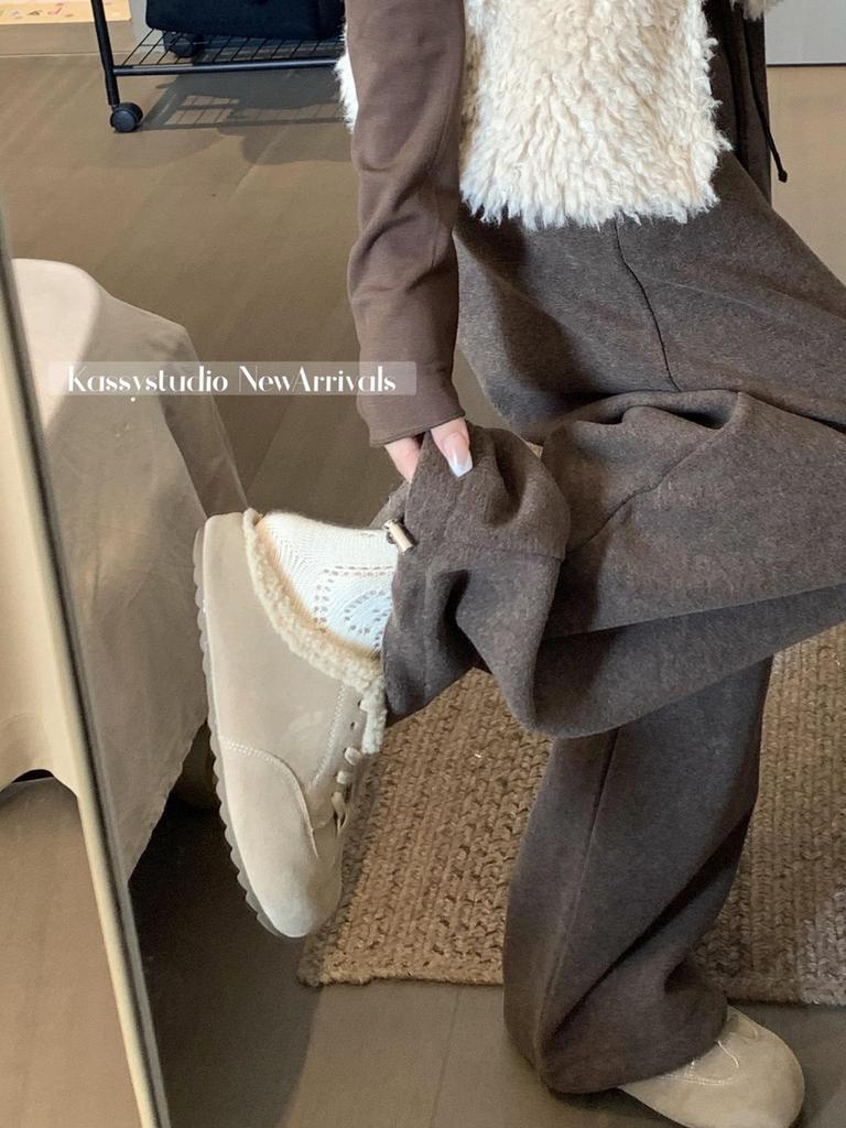 High Waist Drawstring Wide Leg Casual Pants for Women - Autumn/Winter Plus Velvet Trendy Style