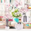Plush Doll Cute Long-Leg Sitting Stripe Rabbit Toy Adorable Floral Dress Design With Pom-Poms Easter Home Decor